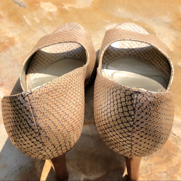 Metallic Leather Snakeskin d’Orsay Peep Toe Pumps - Picture 4 of 13